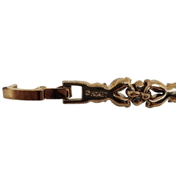 Vintage MONET Bracelet 7 1/2" Red Clear Crystals Gold Tone Metal Link Signed - Picture 7 of 11